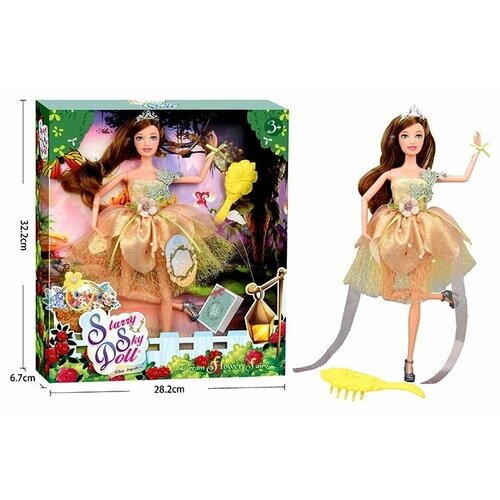 Кукла (31см) Flower Fairy с аксессуарами в коробке расческа, резинка, бабочка; шарнирная, желтое платье