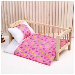 Кукольное постельное Медузы на розовом с тесьмойпростынь, одеяло,46*36, подушка 23*7 1 шт