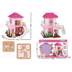 Кукольный Двухэтажный домик с куклой, набором мебели, музыкой и подсветкой (медвежонок и мама) Doll & House" Family. В собранном виде: 27х24х23 см