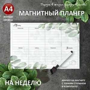 Магнитный планер на неделю А4 (20х30см) на холодильник с маркером и поверхностью пиши-стирай (планинг, магнитная доска для рисования, календарь, ежедневник, подарочный набор для женщин и мужчин, подарок маме, жене,