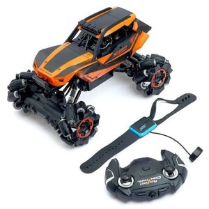 Машина радиоуправляемая Джип-акробат, 4WD, с управлением жестами, работает от аккумулятора, цвет оранжевый