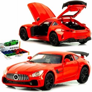Металлическая машинка игрушка 1:32 Mercedes AMG GT (Мерседес АМГ) 15 см, детская, инерционная, свет, звук / Красный