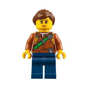 Минифигурка Lego City Jungle Explorer Female - Dark Orange Shirt with Green Strap, Dark Blue Legs, Reddish Brown Ponytail cty0791