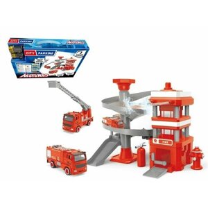 MOTORRO Интерактивная пожарная станция с цистерной для воды, цвет красный / Игровой набор, станция для мальчиков / Парковка и трек в подарок