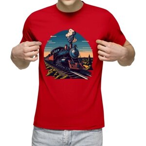 Мужская футболка «Поезд Железная дорога»M, красный)