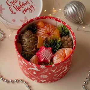 Мыло ручной работы новогодний набор "Счастливого Нового Года" состоит из шишек, снежинки и мандаринов в подарок на новый год символ 2024 года