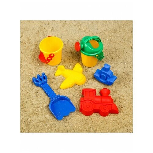 Набор для игры в песке, ведро, совок, лейка, 4 формочки, цвета микс, MikiMarket