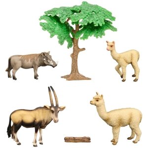Набор фигурок животных серии "Мир диких животных"антилопа, 2 ламы, бородавочник (набор из 6 предметов)
