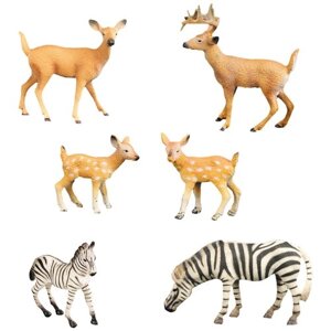 Набор фигурок животных серии "Мир диких животных"Семья зебр и семья оленей (набор из 6 предметов)