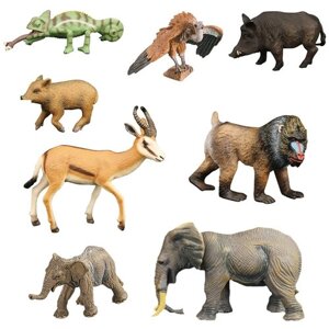 Набор фигурок животных серии "Мир диких животных"стервятник, 2 кабана, 2 слона, обезьяна, хамелеон, антилопа (набор из 8 фигурок)