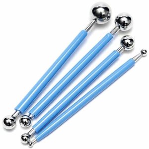 Набор гантельных стеков для лепки и моделирования, 4 двусторонних стальных бульки/8 шариков от 4 до 17мм с прорезиненными голубыми ручками