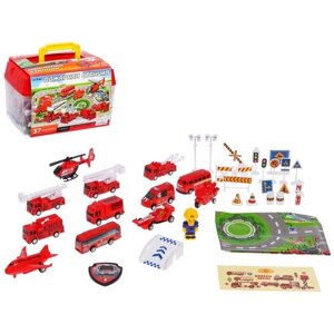Набор игровой Автоград "Пожарная станция", машинки 12 штук, дорожные знаки, игровое поле