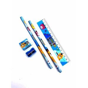 Набор канцелярских принадлежностей для школы для школьника первоклассника / набор из 2 карандашей ластика линейки и точилка