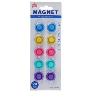 Набор магнитов для доски, 10 шт, d-2 см, прозрачные, на блистере, микс