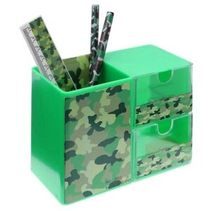 Набор настольный детский"Милитари"подставка + 2 карандаша + линейка + точилка + ластик + блокнот 8 .