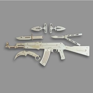 Набор Оружия Из Игры КС ГО-CS GO: 6 предметов-Автомат АК-74-Тычковый-Бабочка-Керамбит-Штык-нож, Набор Для Творчества