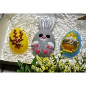 Набор пластиковых форм для мыловарения к Пасхе "Яйцо-верба, Кролик мультяшный, Яйцо-купола"