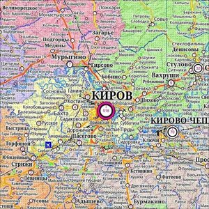 Настенная карта Кировской области 120 х 95 см (с подвесом)