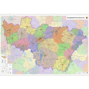 Настенная карта Владимирской области 153 х 103 см (с подвесом)