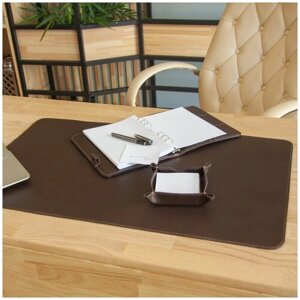Настольный кожаный коврик / накладка / бювар на письменный стол для руководителя Ogmore J. Audmorr, L- 60 х 100 см, Темно-коричневый