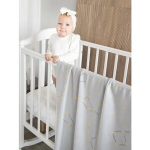 Плед флисовый 100х118 см, для новорожденных в кроватку коляску, "Созвездия" серый