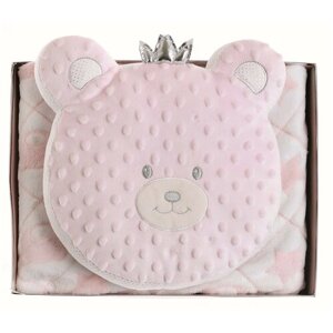 Плед с подушкой декоративной розовый, набор детский плед и подушка, плед с подушкой мишка BLANC MINI GIRLS