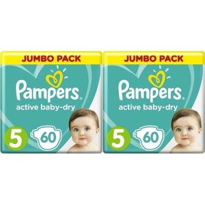 Подгузники Pampers Active Baby-Dry Junior (11-16 кг) Джамбо, 60+60 (120 шт)