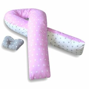 Подушка-обнимашка для беременных "Мастерская снов" U-350 с наволочкой Бело-розовые звездочки + подушечка для малыша