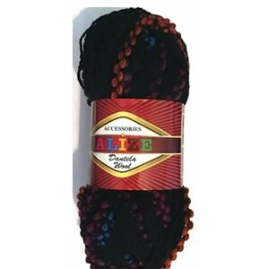 Пряжа для вязания Alize Dantela wool 100 гр/20 м 70% акрил, 30% шерсть 1492 черный разноцветный