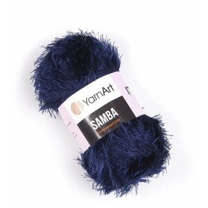 Пряжа для вязания YarnArt Samba (ЯрнАрт Самба) - 2 мотка 03 темно-синий, травка, фантазийная для игрушек 100% полиэстер 150м/100г