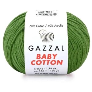 Пряжа Gazzal Baby Cotton (Газзал Беби Коттон) - 1 моток Олива (3449) 60% хлопок, 40% акрил 165м/50г