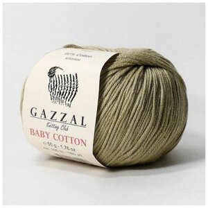Пряжа Gazzal Baby Cotton (Газзал Беби Коттон) - 1 моток Оливковый (3464) 60% хлопок, 40% акрил 165м/50г