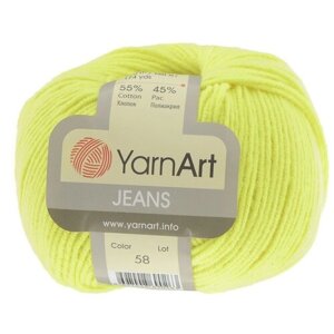 Пряжа YarnArt Jeans (Джинс) - 1 моток Цвет: 58 лимонный 55% хлопок, 45% полиакрил 50г 160м