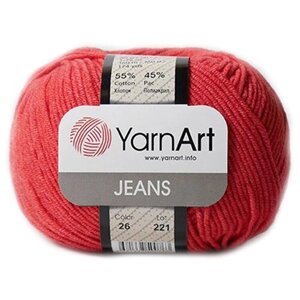 Пряжа YarnArt Jeans (Джинс) - 2 мотка Цвет: 26 алый 55% хлопок, 45% полиакрил 50г 160м