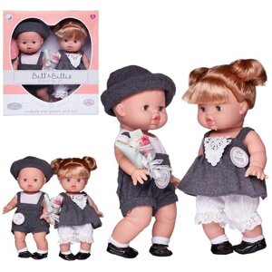Пупс-кукла Junfa Baby Ardana 2шт Мальчик в серых шортах и девочка в сером платье 32см WJ-21830