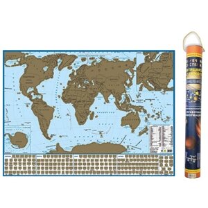 РУЗ Ко Карта мира с флагами со стираемым слоем в подарочном тубусе (Кр712пт), 60  44 см