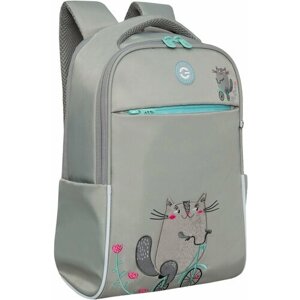 Рюкзак школьный для девочки подростка, с ортопедической спинкой, для средней школы, GRIZZLY, с котом (серый)