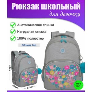 Рюкзак школьный для девочки подростка, с ортопедической спинкой, для средней школы, GRIZZLY (серый)