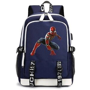 Рюкзак Железный - Человек паук (Spider man) синий с USB-портом №4