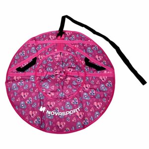 Санки детские надувные ватрушка 90 см NovaSport Тюбинг ткань с рисунком без камеры CH030.090 серые разноцветные сердца