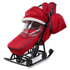 Санки-коляска "Снеговик" цвет: красный NEW 2021, Pikate