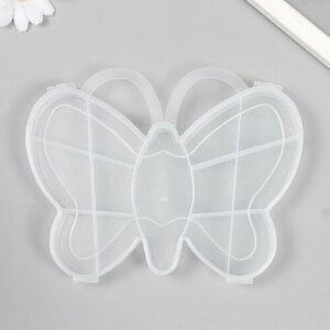 Шкатулка пластик для мелочей "Бабочка" прозрачная 13 отделений 14х18,5х2,5 см