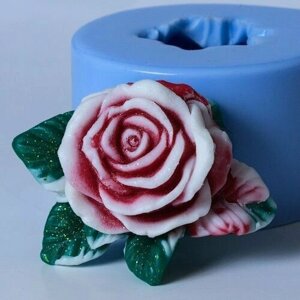 Силиконовая форма для мыла Роза с листочками 3D, для свечей гипса 1шт 6 * 5,5 * 3,5см