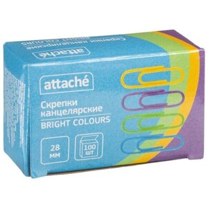 Скрепки 28 мм Attache Bright Colours металлические с полимерным покрытием 100 штук в упаковке, 1384140