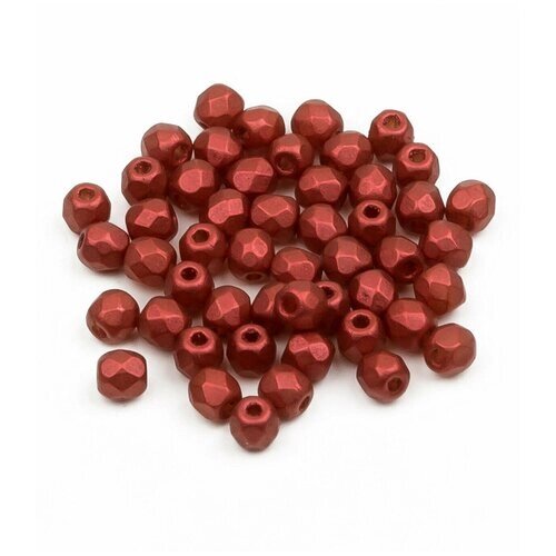 Стеклянные чешские бусины, граненые круглые, Fire polished, Размер 3 мм, цвет Lava Red, 50 шт.