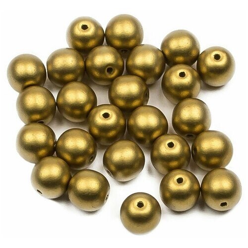 Стеклянные чешские бусины, круглые, Round Beads, 6 мм, цвет Alabaster Metallic Olivine, 25 шт.