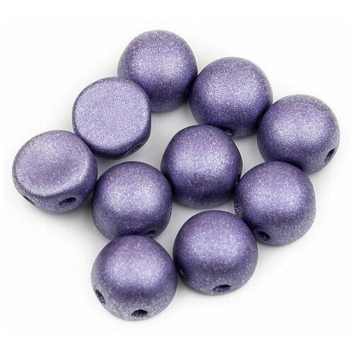 Стеклянные чешские бусины с двумя отверстиями, Cabochon bead, 6 мм, цвет Alabaster Metallic Purple, 10 шт.
