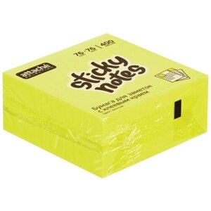 Стикеры Attache 76х76 мм желтые неоновые 400 листов в упаковке, 383720