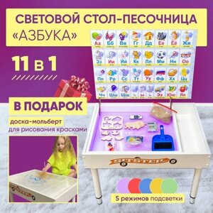 Световой стол для рисования песком Sitstep "Алфавит", развивающий центр 11 в 1