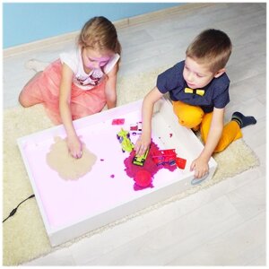 Световой стол-планшет для рисования песком "Хит" с цветной подсветкой, пультом и грифельной крышкой - световая песочница 75х50 Sandkinder